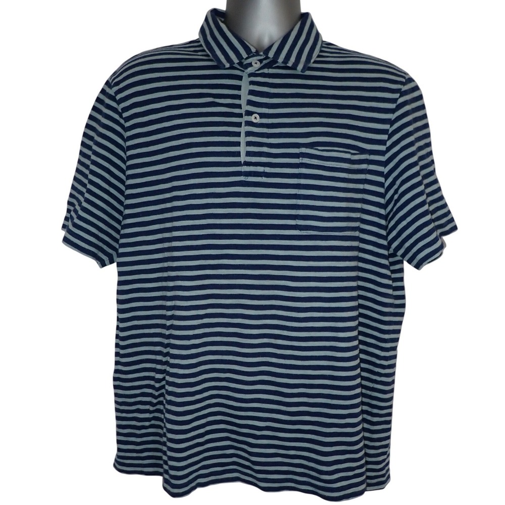 Boden Mens XL Blue‎ Striped Short Sleeve Polo Shirt Cotton Chest Pocket Casual